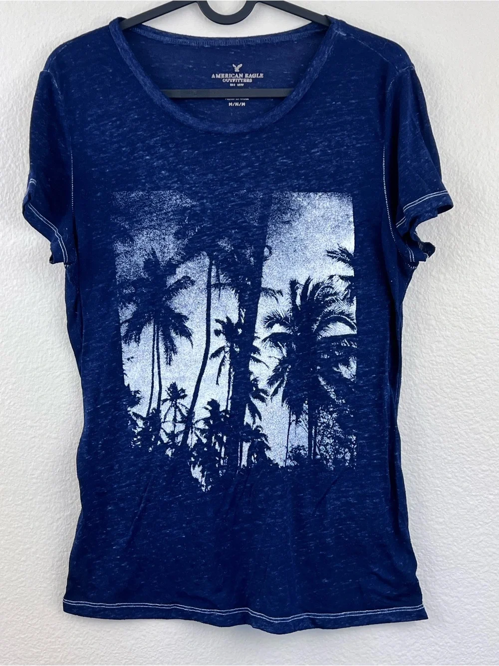 American Eagle Outfitters Women’s Palm Trees Graphic Shirt Size M Sheer Coastal - Picture 1 of 4